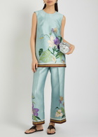 Alemais Alfie Printed Satin-twill top Blue