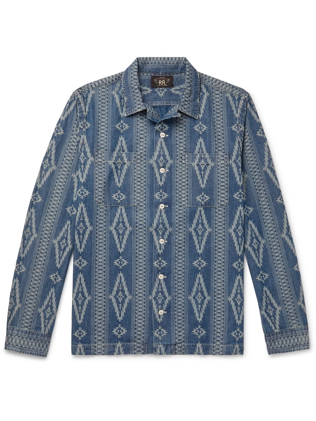 Photo: RRL - Camp-Collar Cotton-Jacquard Shirt - Blue - M