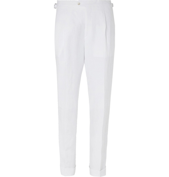 Photo: Saman Amel - Tapered Pleated Linen Trousers - White