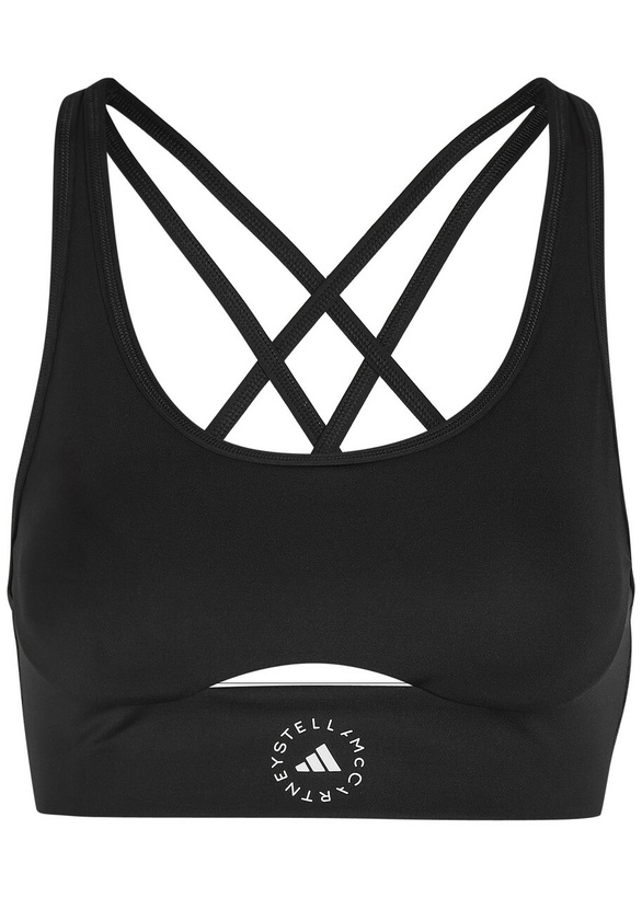 Photo: Adidas X Stella Mccartney Logo-print Stretch-jersey Sports bra Black