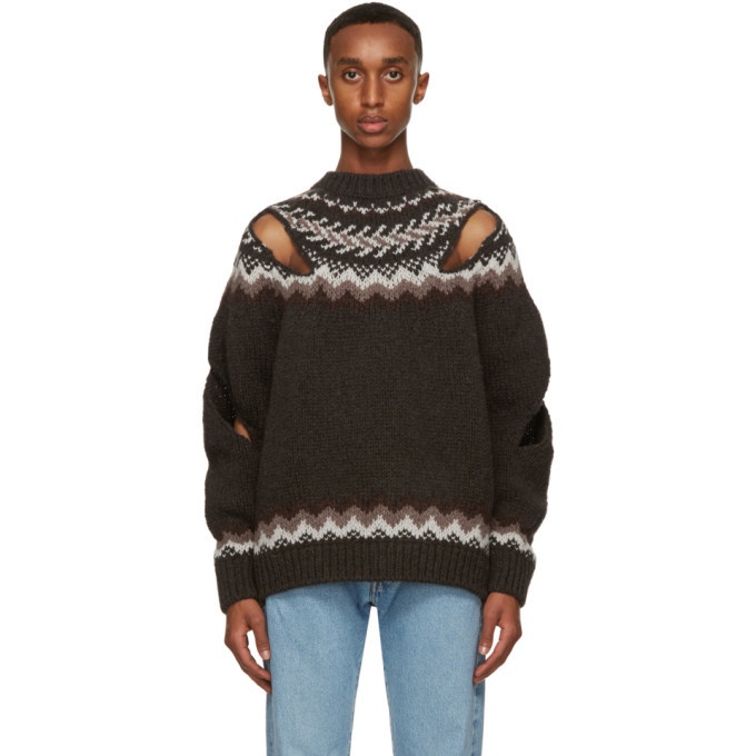 Photo: Stefan Cooke Brown and Off-White Wool Slashed Sweater