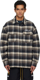 Rhude Navy & Beige 'Rhude' Script Flannel Shirt