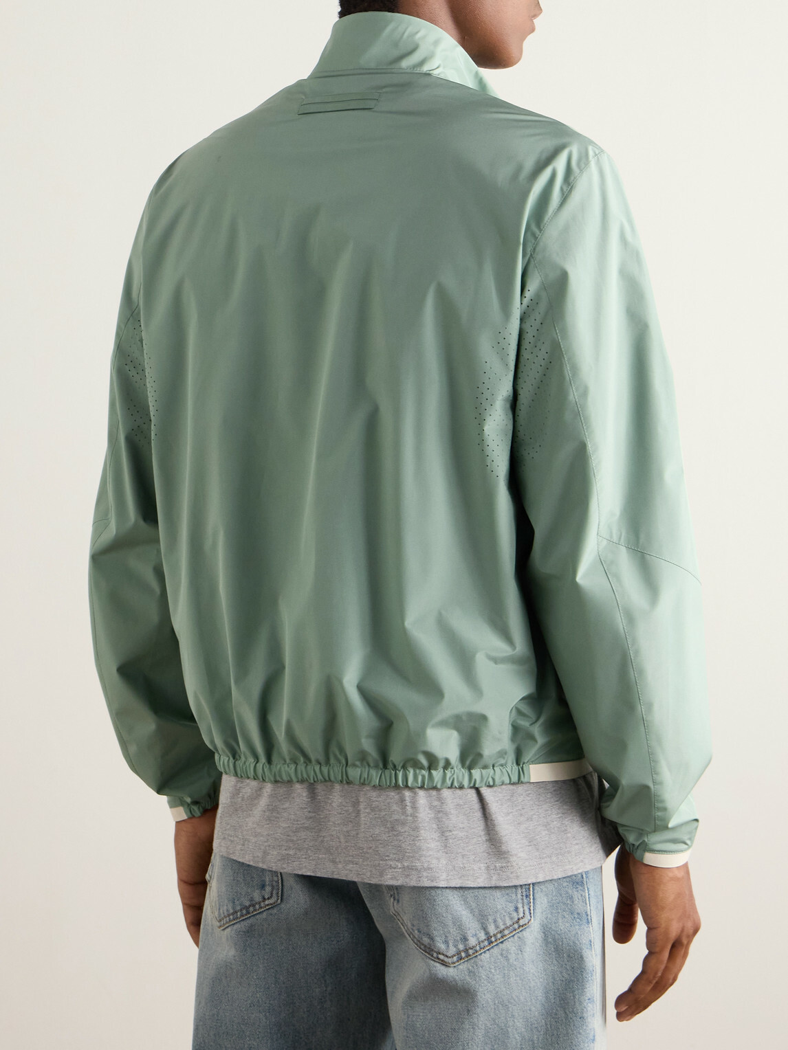 Zegna - Leather-Trimmed Silk Bomber Jacket - Green