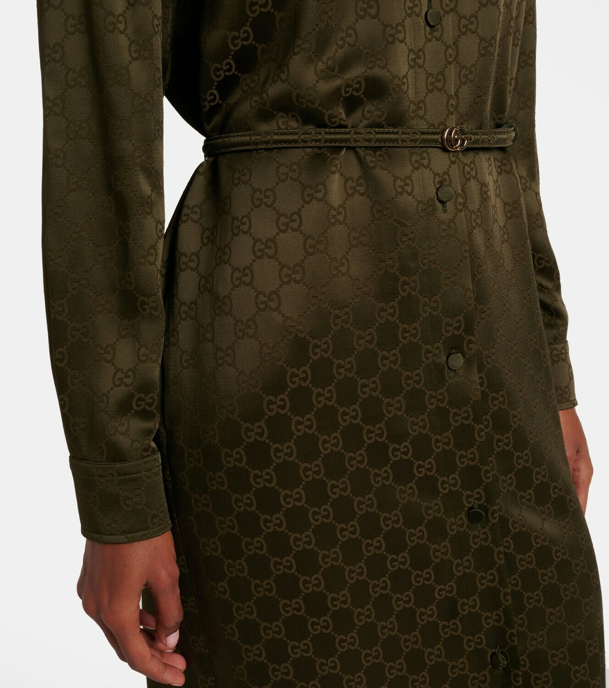 Gucci GG belted satin jacquard shirt dress