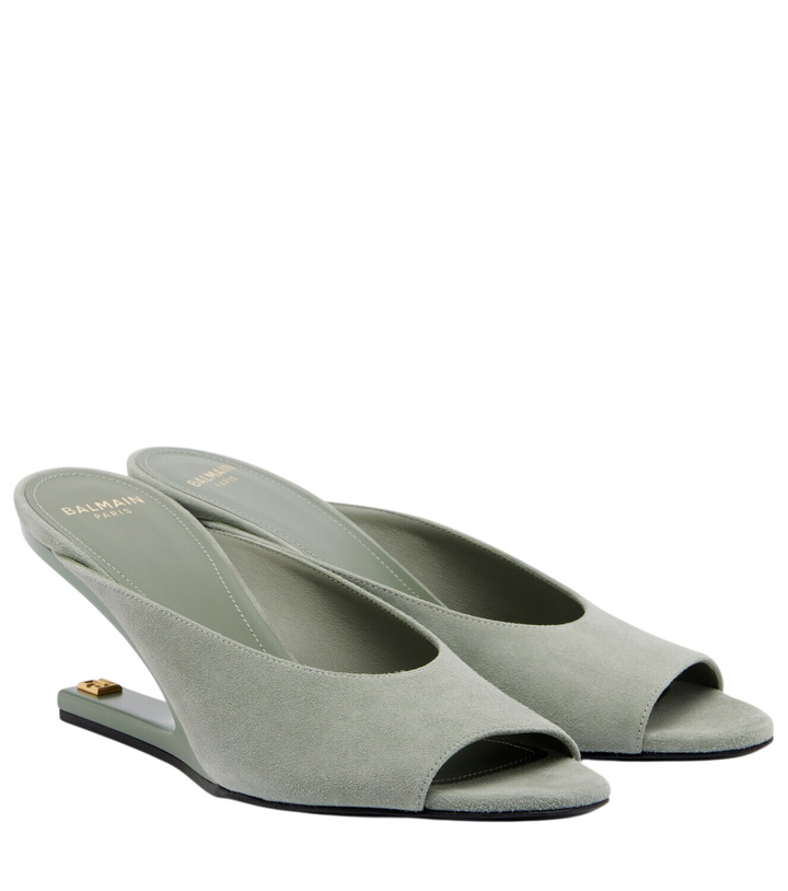 Photo: Balmain Suede cutout wedge mules