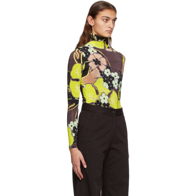 Dries Van Noten Yellow and Brown Floral Turtleneck Dries Van Noten