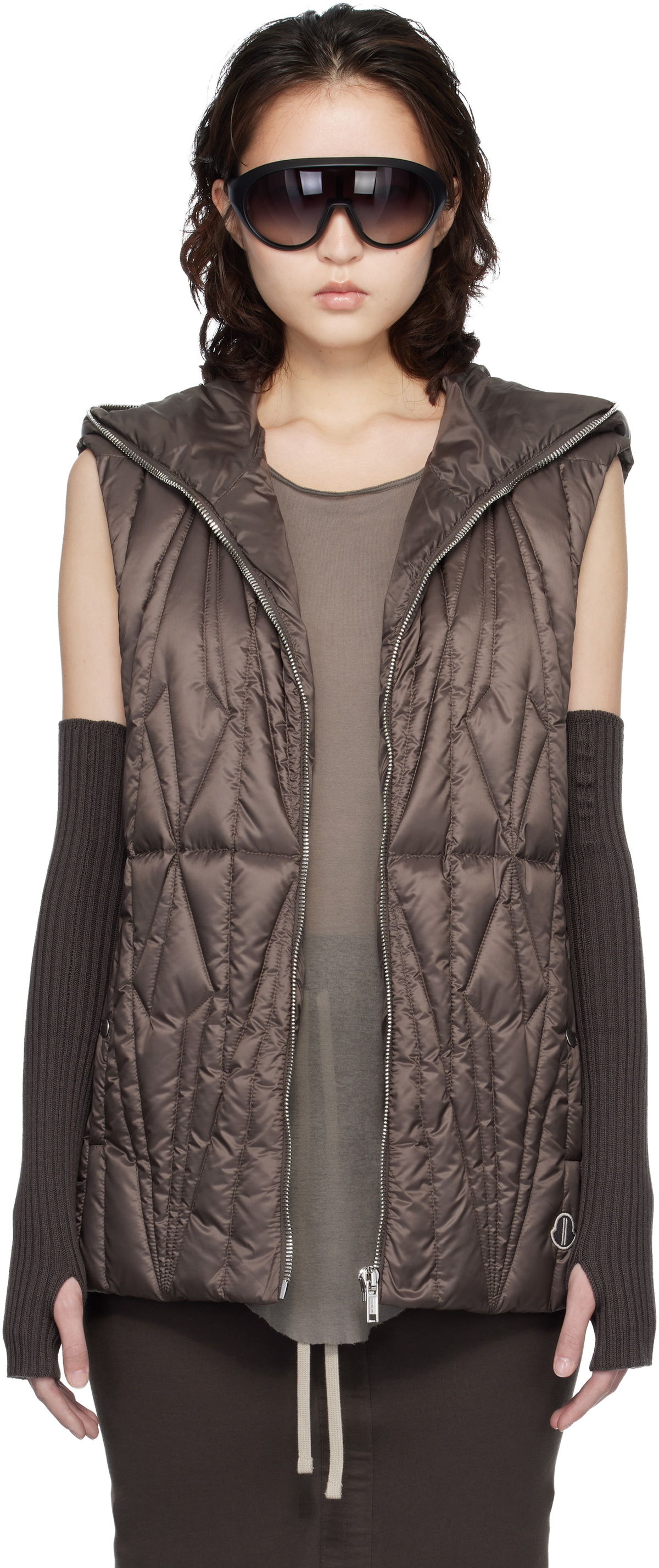 Rick Owens Moncler + Rick Owens Brown Geocamo Ziplock Down Vest