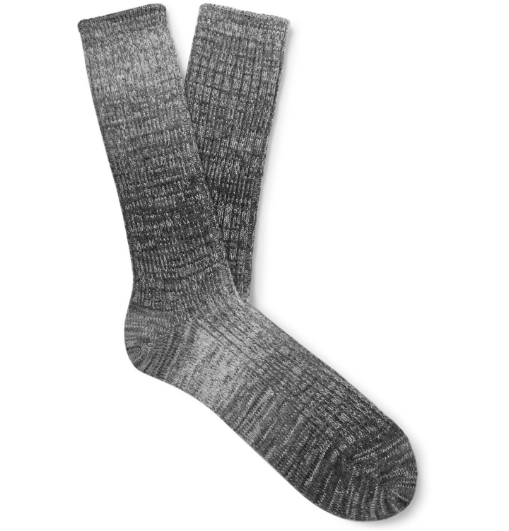 Photo: Mr P. - Ribbed Mélange Cotton-Blend Socks - Gray