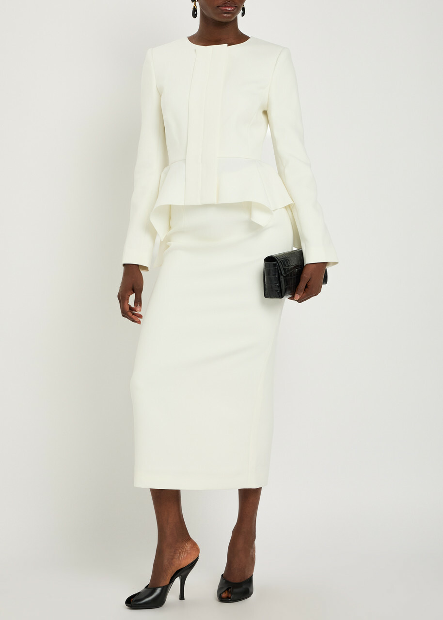 Roland Mouret Crepe Midi Skirt Cream