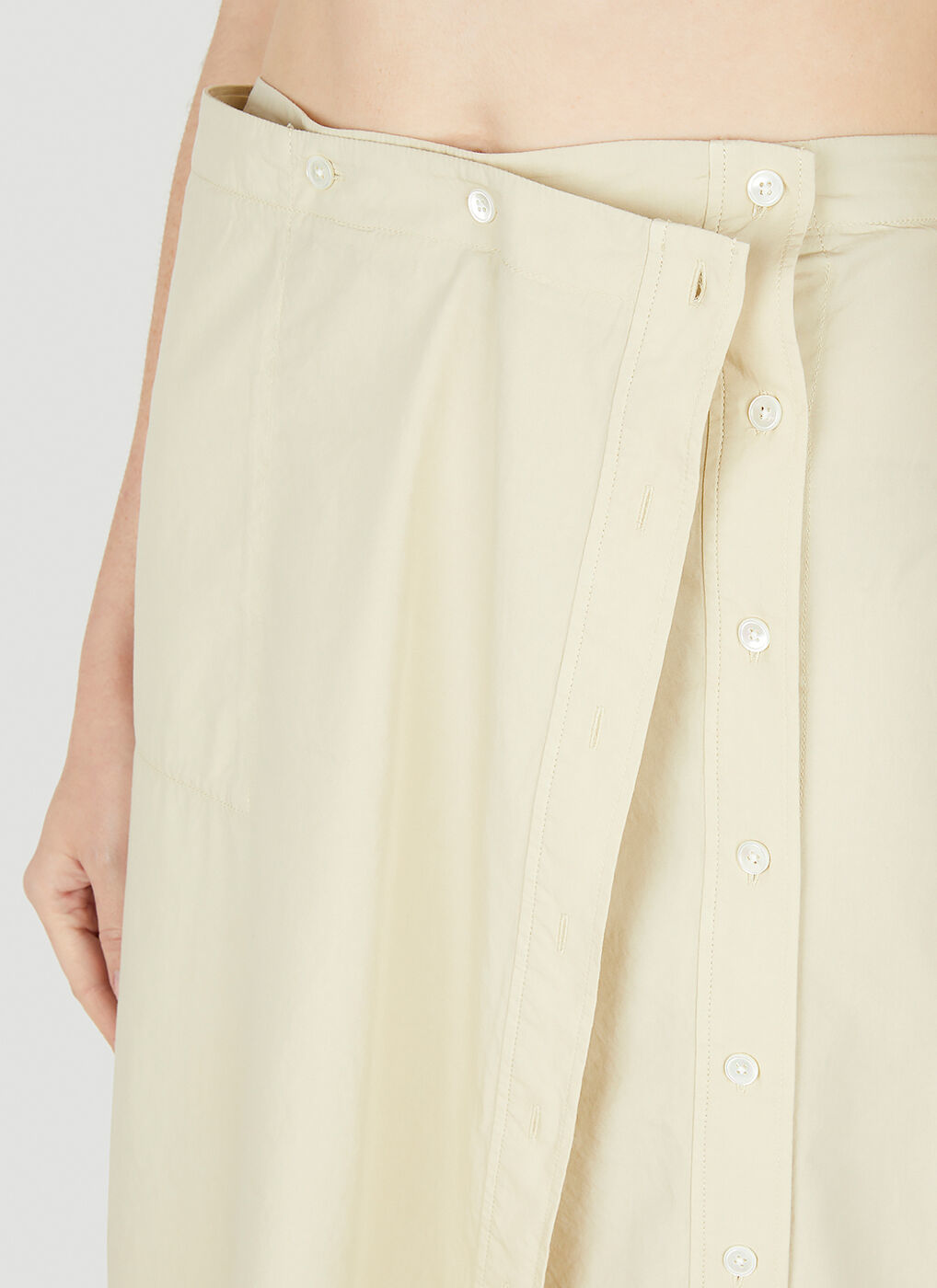 Button Front Wrap Skirt in Beige