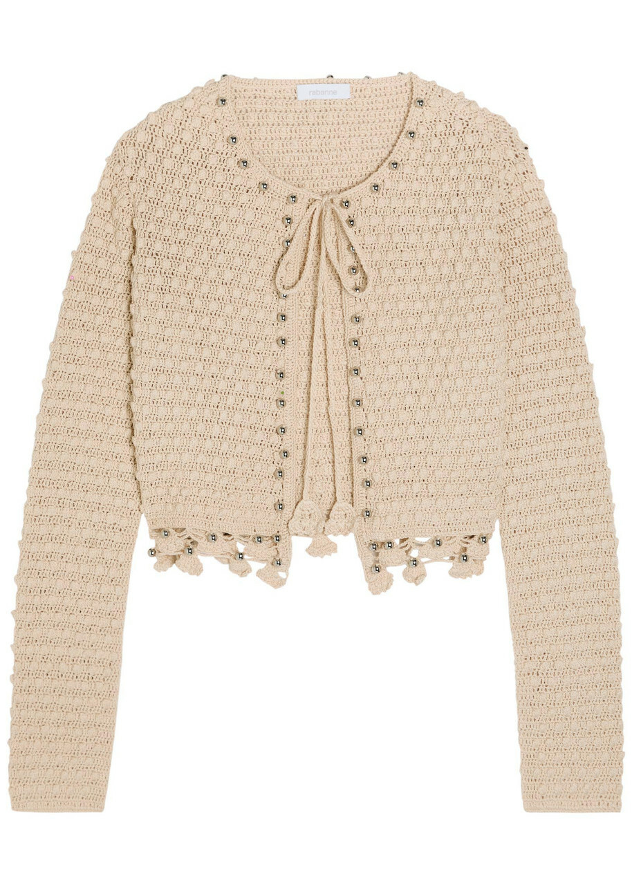 Rabanne Bead-embellished Crochet Cotton Cardigan Ecru