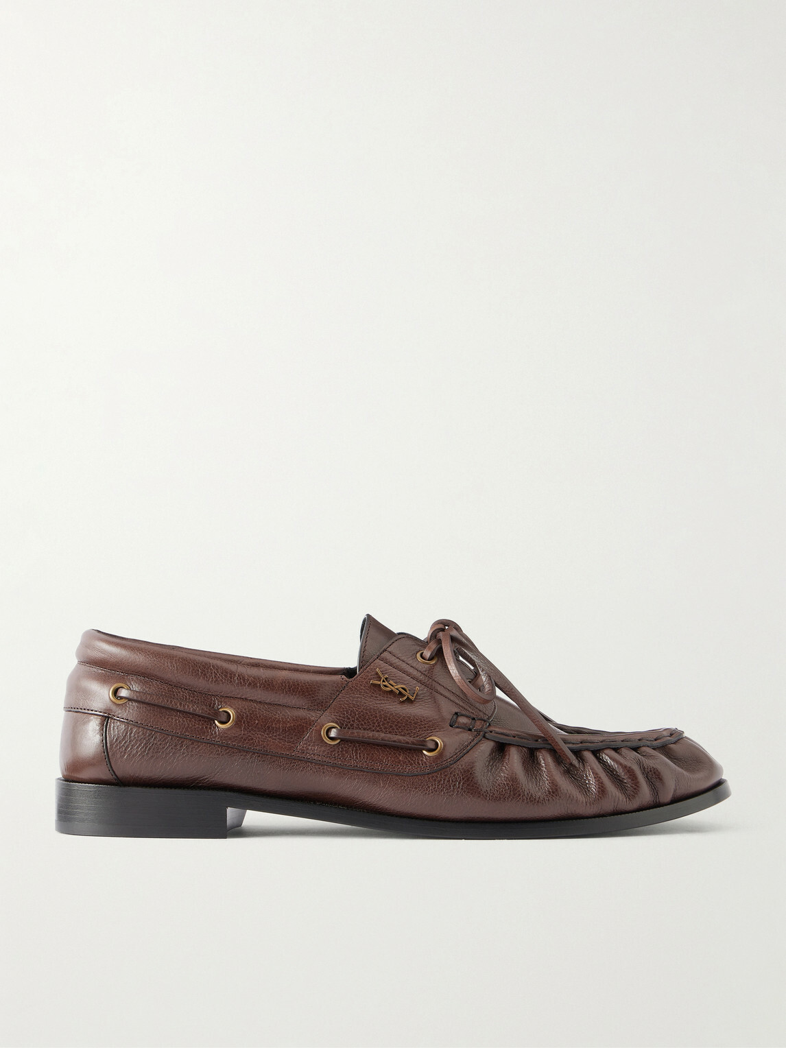 SAINT LAURENT - Le Loafer Monogram Logo-Appliquéd Leather Loafers - Brown