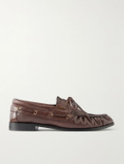 SAINT LAURENT - Le Loafer Monogram Logo-Appliquéd Leather Loafers - Brown