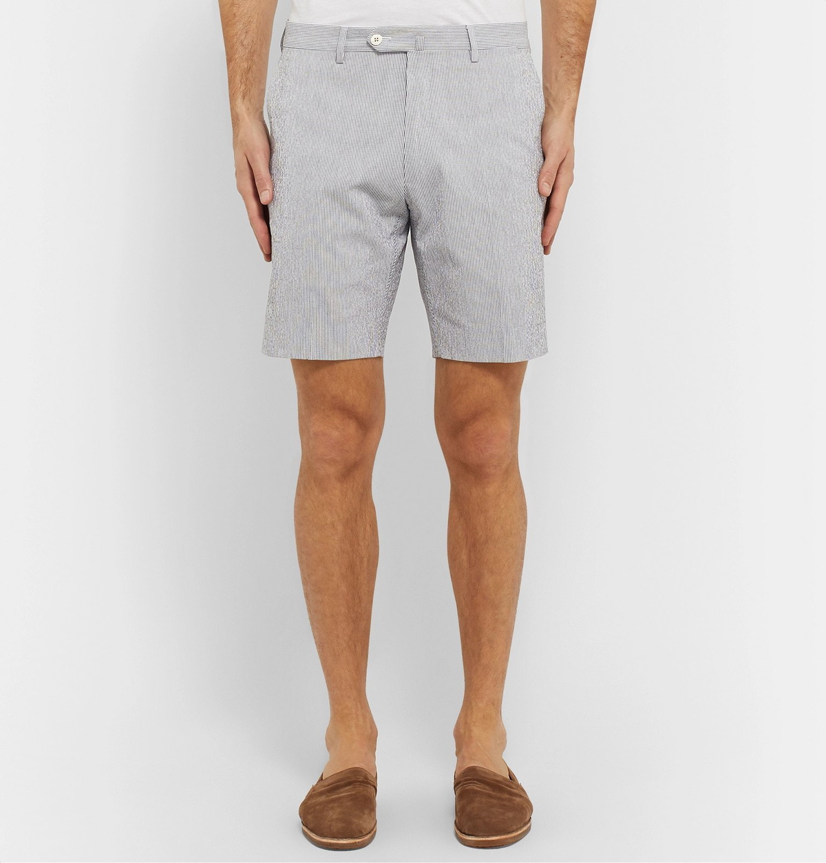Odyssee - Pierre Pinstriped Linen-Seersucker Shorts - Gray