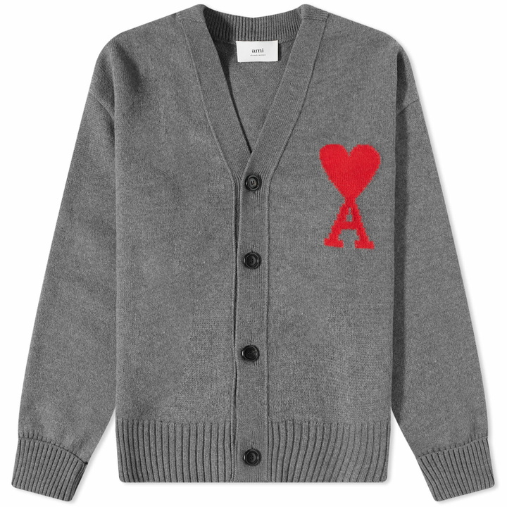 Photo: AMI Men's A Heart Cardigan in Heather Grey/Red