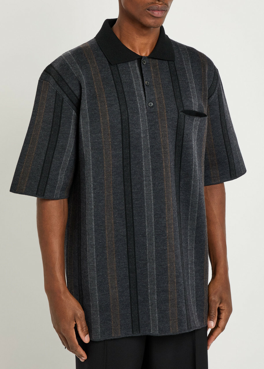 Calvin Klein Striped Wool Polo Shirt Black