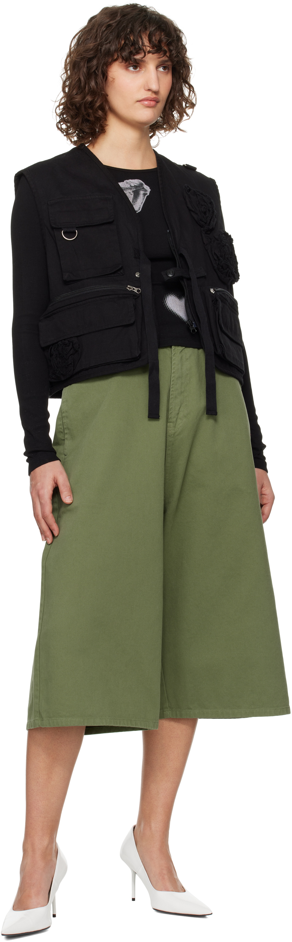 OPEN YY Black Appliqué Cargo Vest
