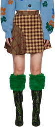 SHUTING QIU Brown Patchwork Miniskirt