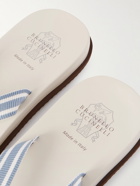 Brunello Cucinelli - Leather-Trimmed Striped Grosgrain Sandals - Blue