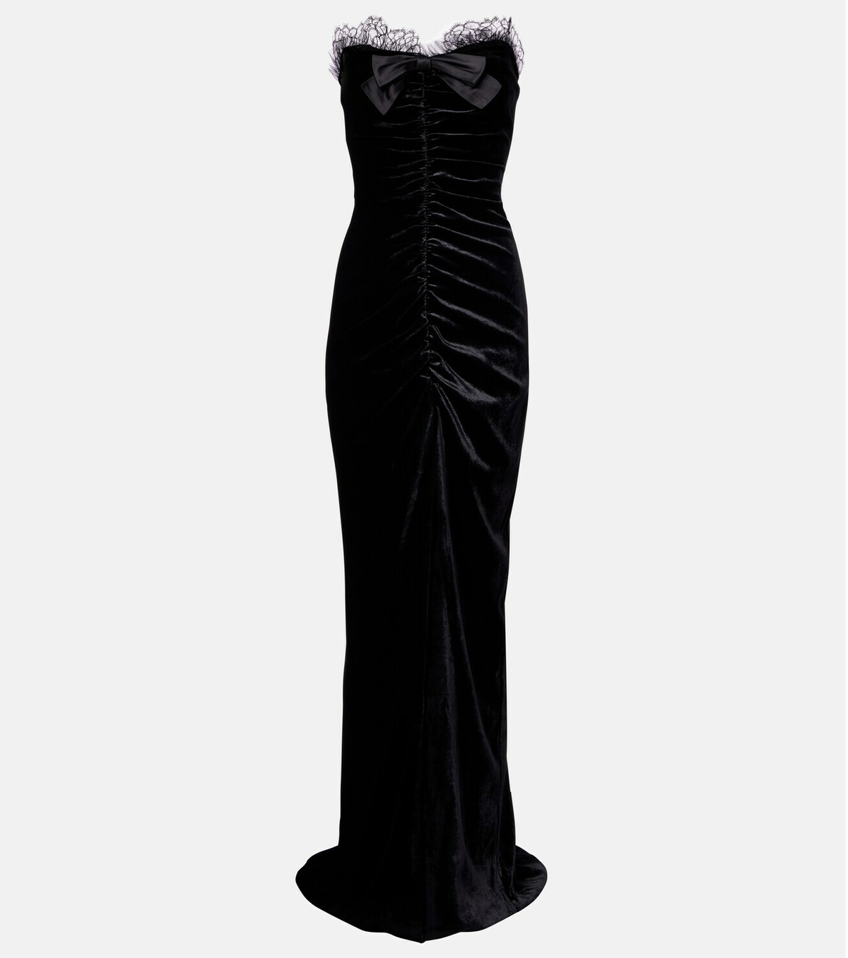 Alessandra Rich Bow-detail ruched silk-trimmed velvet gown