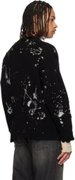 R13 Black Distressed Oversized Crystals & Pins Sweater