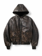 424 - Cropped Leopard-Print Padded Leather Hooded Bomber Jacket - Black