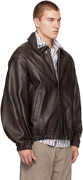 ssstein Brown Sheep Leather Zip Short Jacket