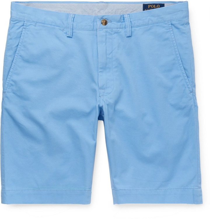 Photo: Polo Ralph Lauren - Slim-Fit Stretch-Cotton Twill Chino Shorts - Men - Light blue