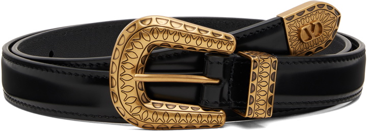 Valentino Garavani Black and Gold Pyramid Stud Belt Valentino Garavani | Accessories | Valentino Garavani Black  main image 2