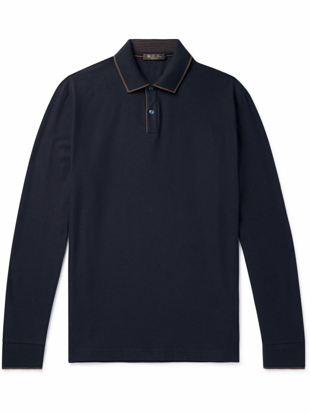 Photo: Loro Piana - Slim-Fit Stretch-Cotton Piqué Polo Shirt - Blue