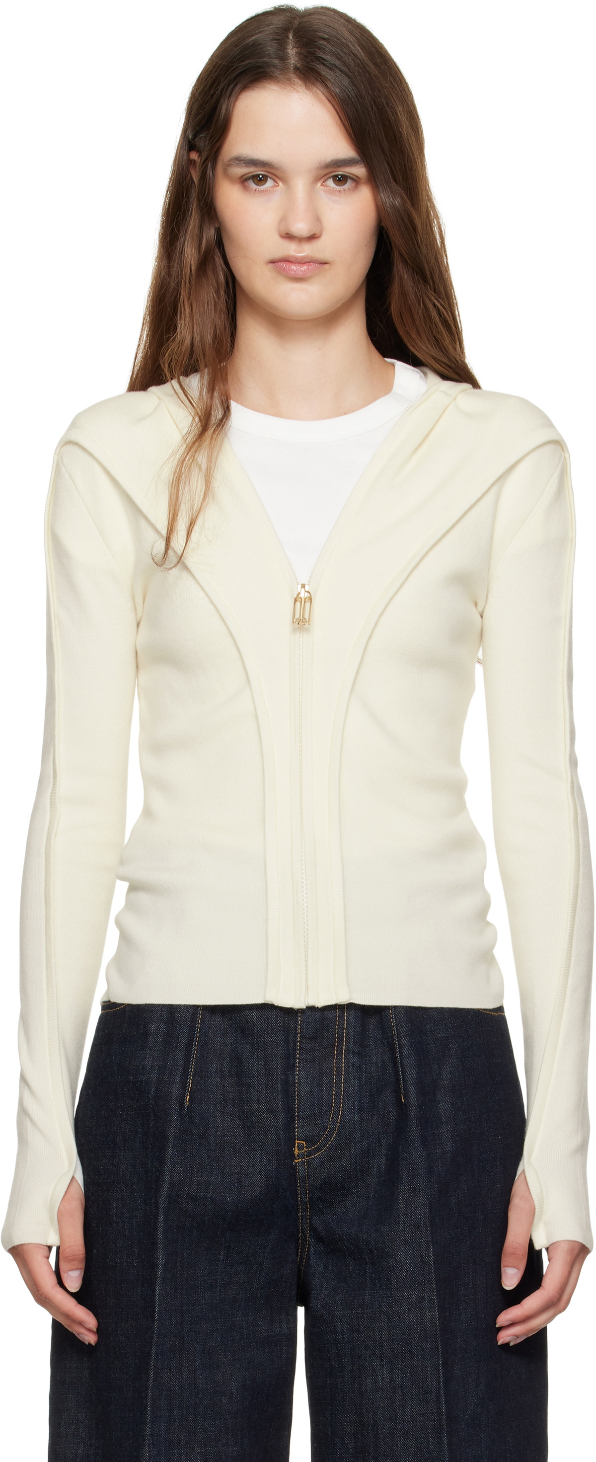 Victoria Beckham Beige Piping Detail Hoodie