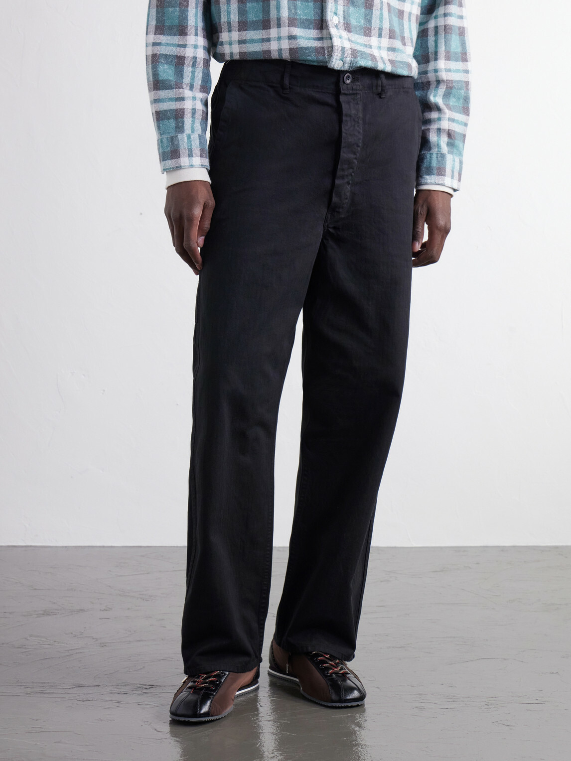 OrSlow - Straight-Leg Woven Herringbone Cotton Trousers - Black