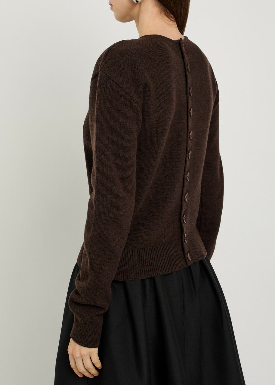 Lemaire Reversible Buttoned Wool and Cashmere-blend Jumper Dark Brown