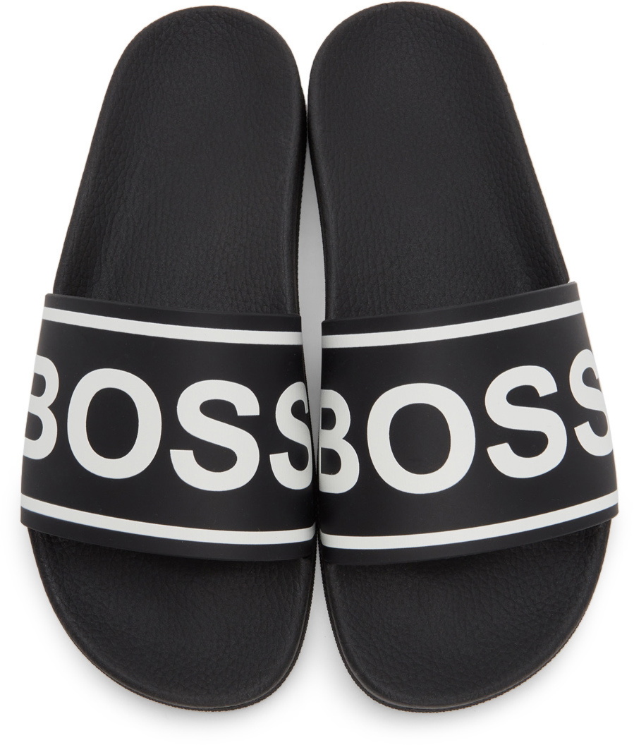 Boss Black & White Bay Slides BOSS