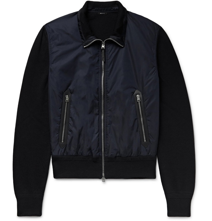 Photo: TOM FORD - Leather-Trimmed Wool and Nylon Jacket - Blue