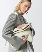 Pinko Soft Leather Square Bag With Logo White+White Antique Gold