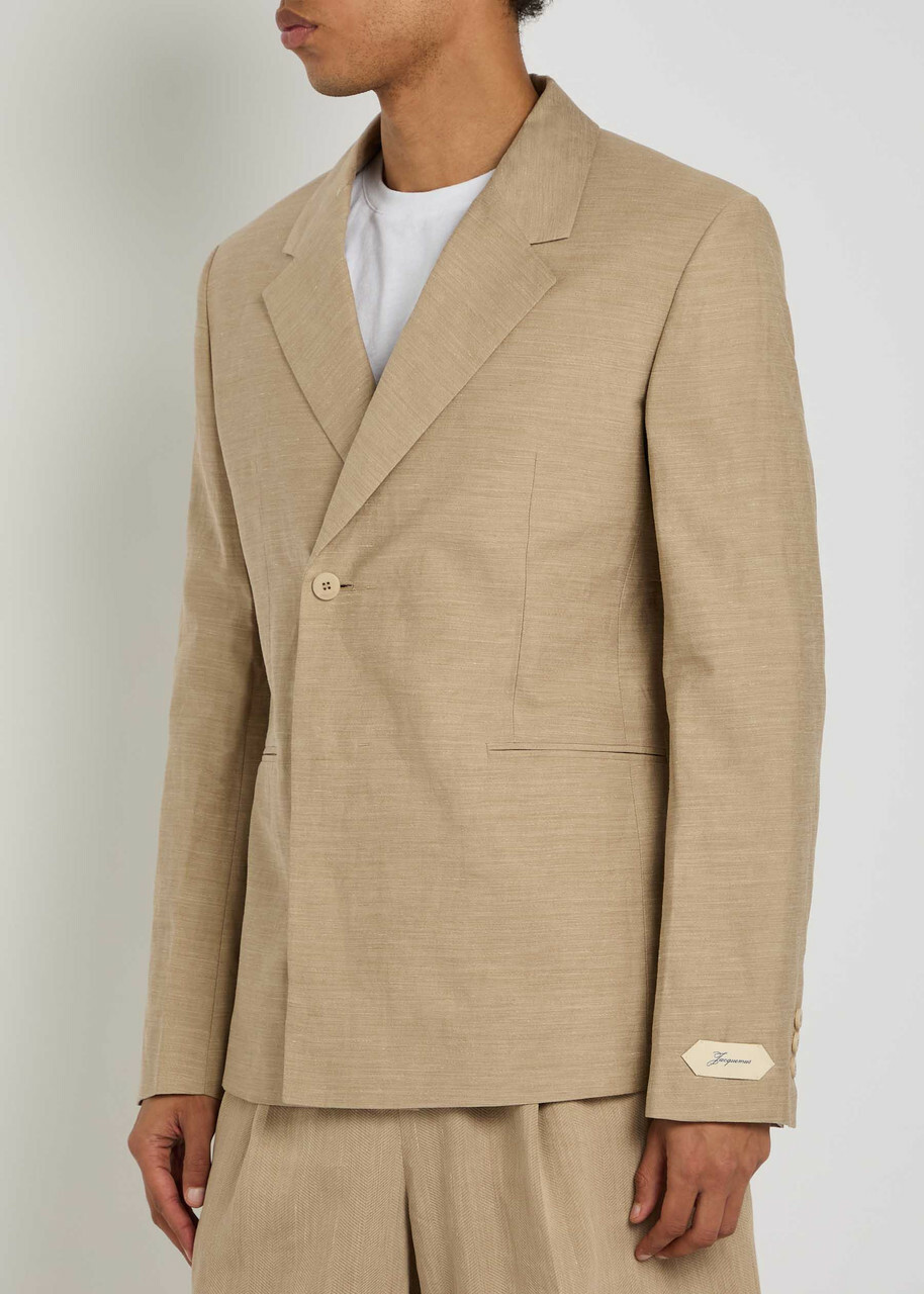 Jacquemus La Veste Melo Slubbed Linen-blend Blazer Beige Jacquemus