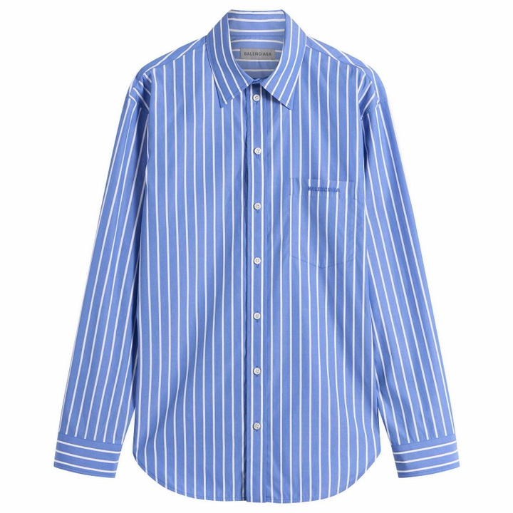Photo: Balenciaga Men's Stripe Regular Fit Shirt in Blue/White