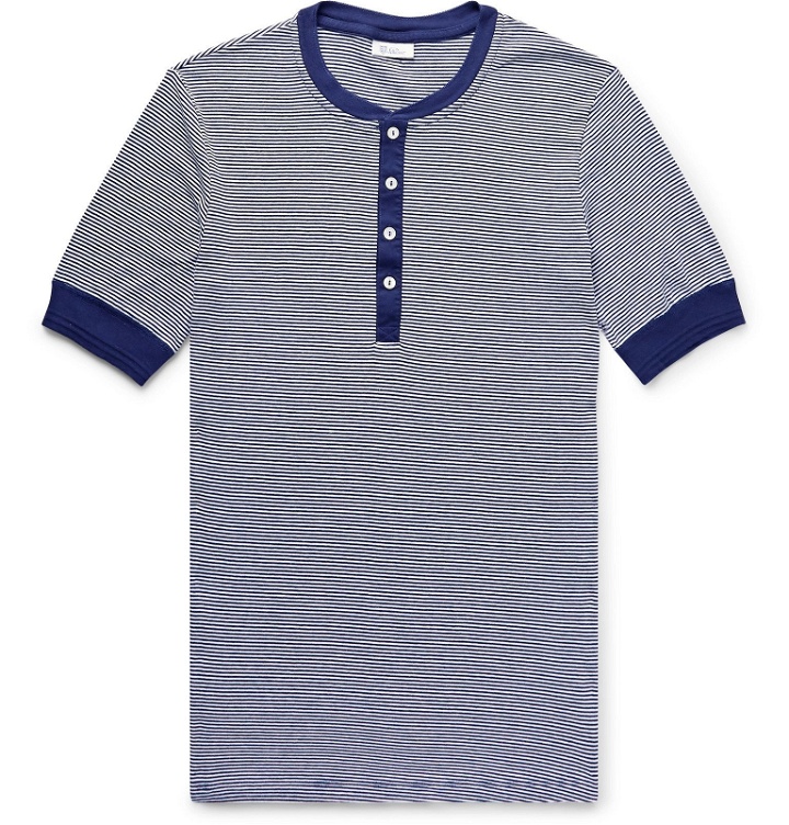 Photo: Schiesser - Karl-Heinz Slim-Fit Striped Cotton-Jersey Henley T-Shirt - Blue