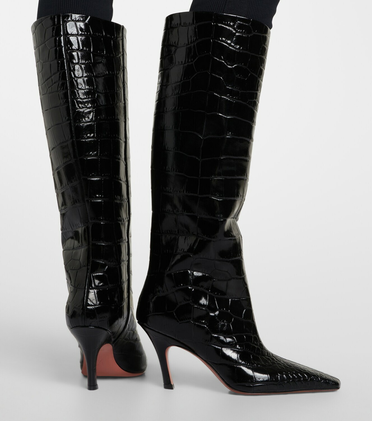 Amina Muaddi Mona croc-effect leather knee-high boots
