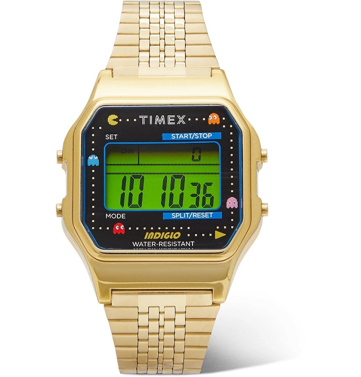 Photo: Timex - Pac-Man T80 34mm Gold-Tone Stainless Steel Digital Watch - Gold