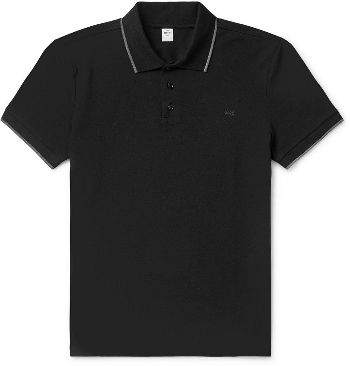 Photo: Berluti - Slim-Fit Contrast-Tipped Cotton-Piqué Polo Shirt - Black