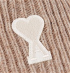 AMI - Logo-Appliquéd Ribbed Mélange Wool Beanie - Gray