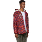 Kenzo Red and Purple Leopard Hooded Logo Jacket