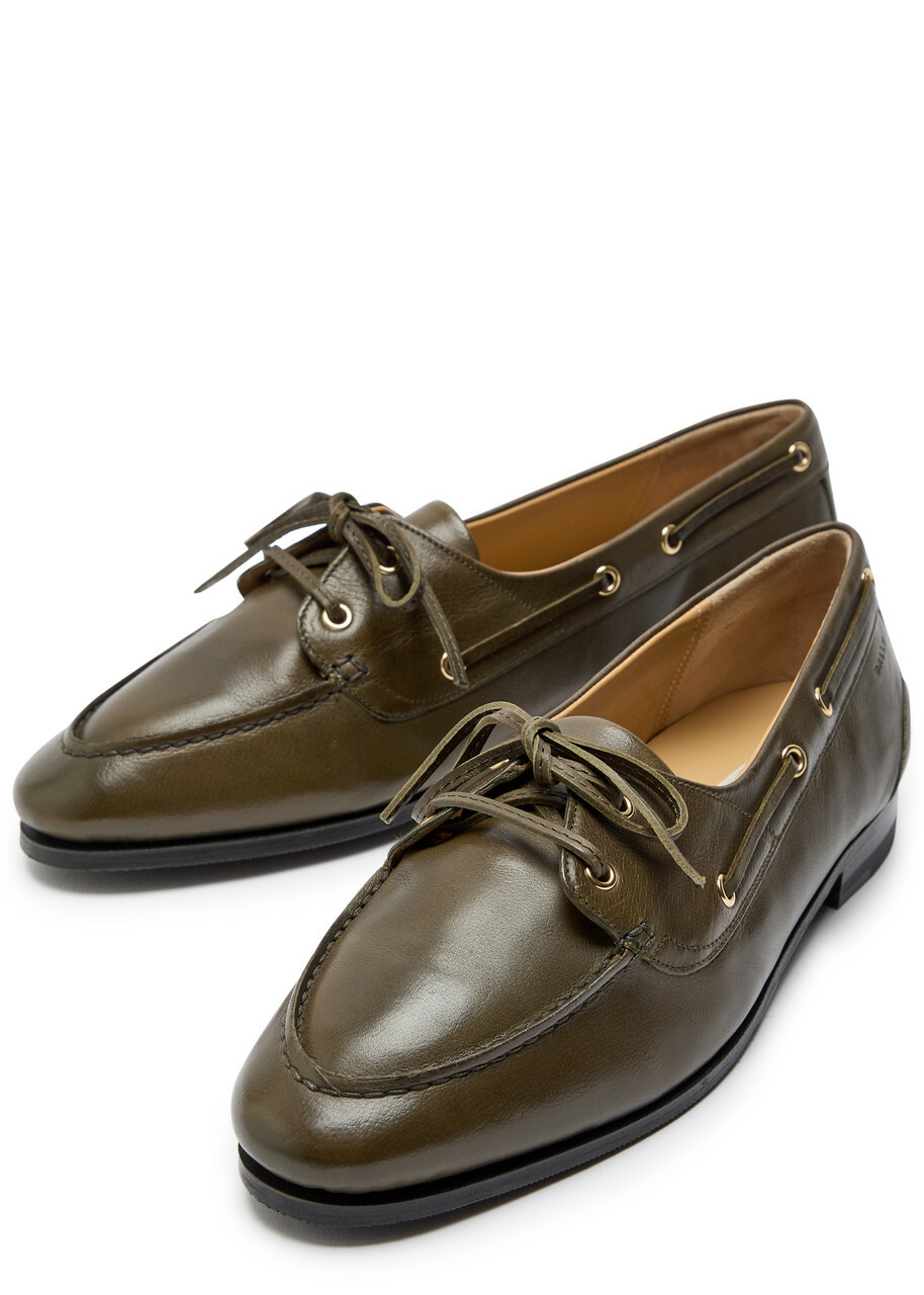 Bally Pathy Glossed Leather Loafers Khaki