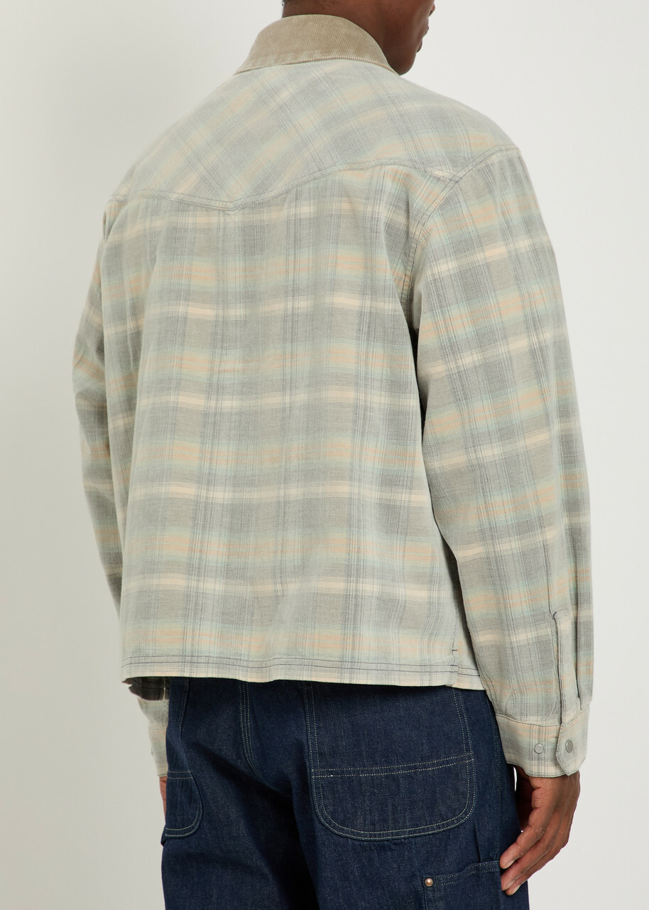 Represent Checked Corduroy-collar Flannel Overshirt Grey