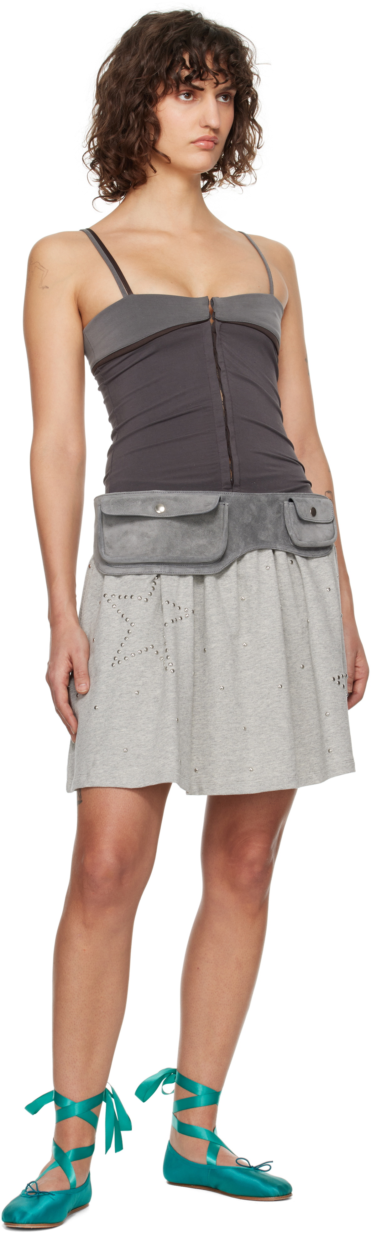 OPEN YY Gray Contrast Trim Tank Top