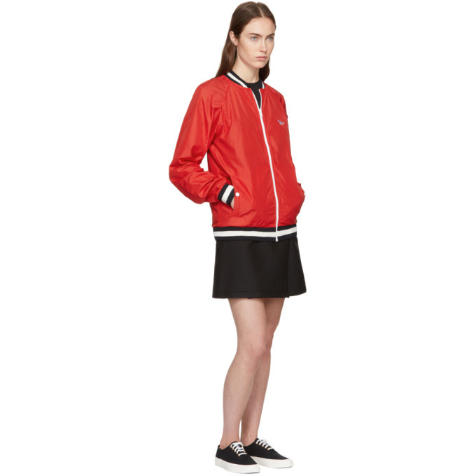 Maison Kitsune Red Tricolor Fox Patch Bomber Jacket