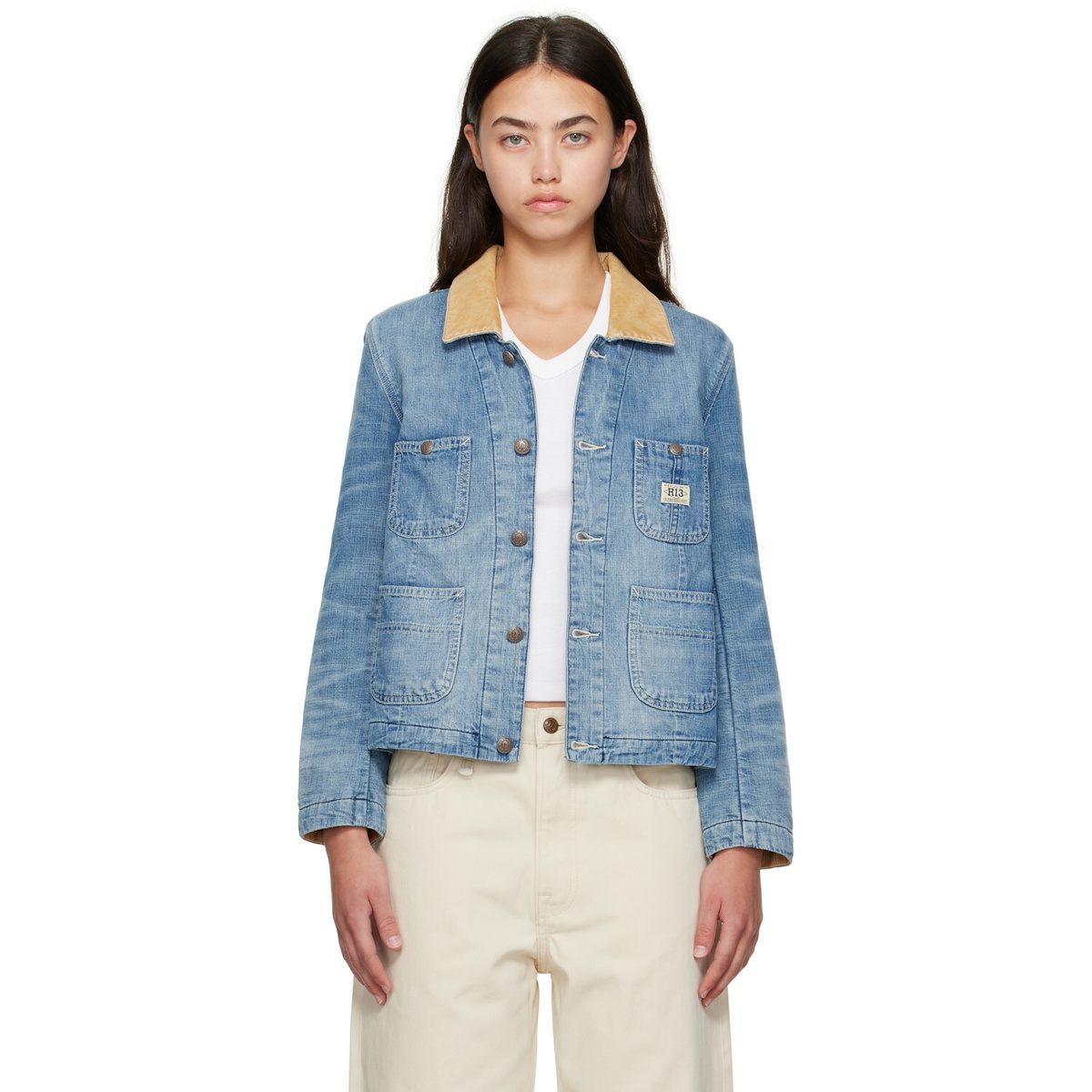 R13 Blue Cropped Denim Chore Jacket