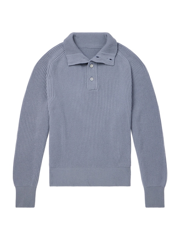 Photo: Stòffa - Ribbed Cashmere Polo Sweater - Blue